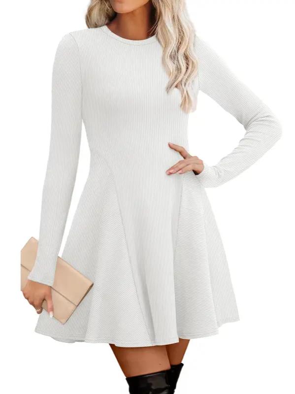 ⏰Hot Sale-Women Crew Neck Long Sleeve Fit‑and‑Flare A‑Line Sweater Dress