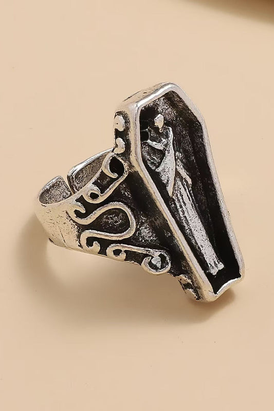 Gothic Skull Coffin Cross Open Ring