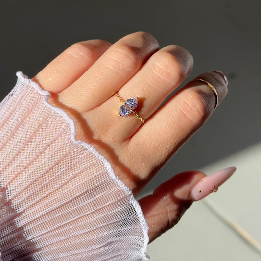 You & Me Heart Chain Ring- Dusty Purple