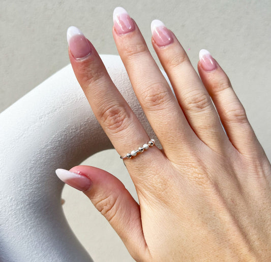 925 Sterling Silver Bead Sliding Worry Ring