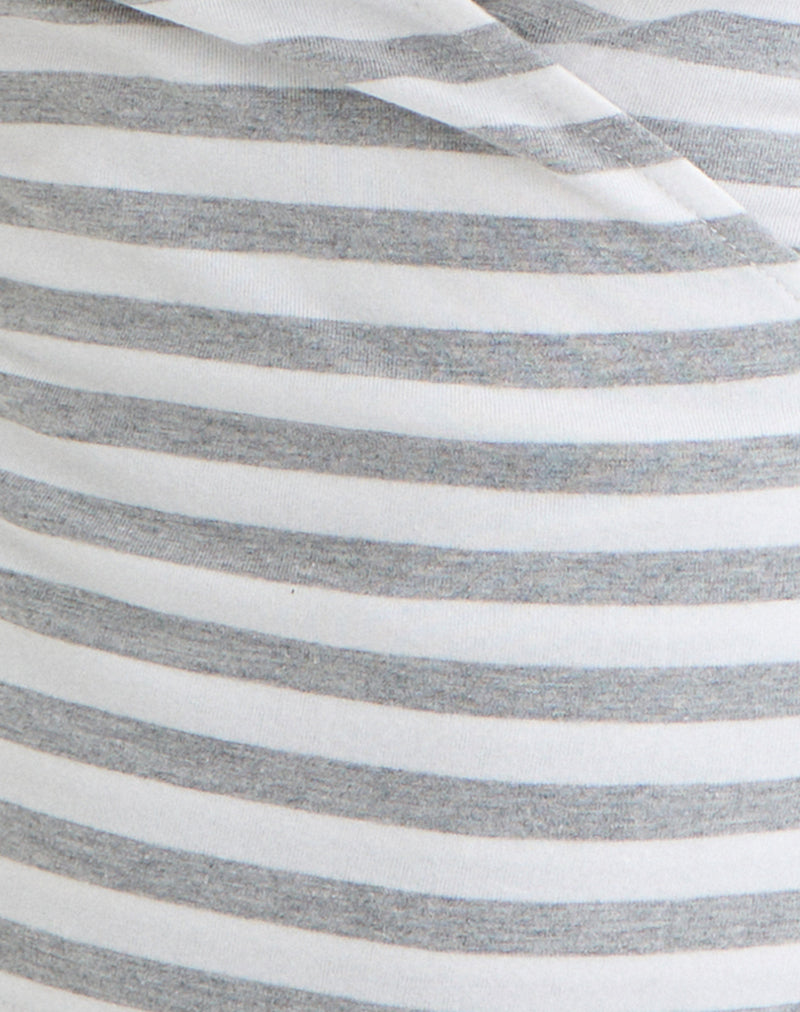 Bahati Plunge Top in Stripe White and Grey
