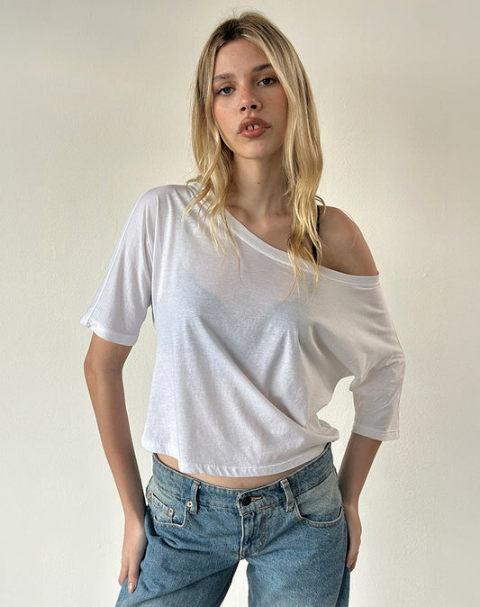 Daman Off Shoulder Basic Jersey Top in White