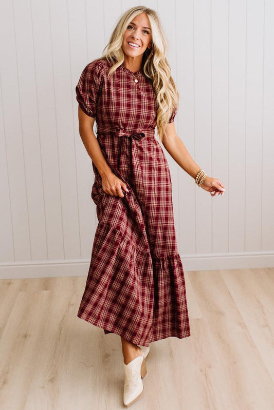 Foster Plaid Tie Front Maxi Dress