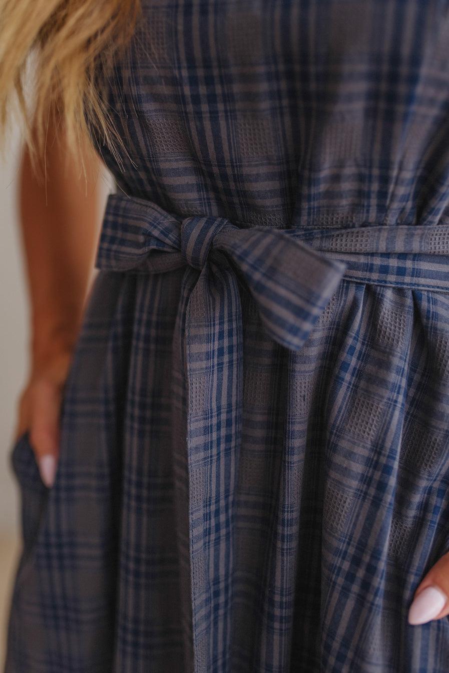 Foster Plaid Tie Front Maxi Dress