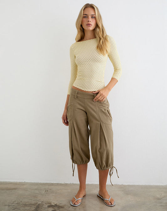 Ione Quarter Sleeve Top in Butter Yellow with Micro Polka Dots