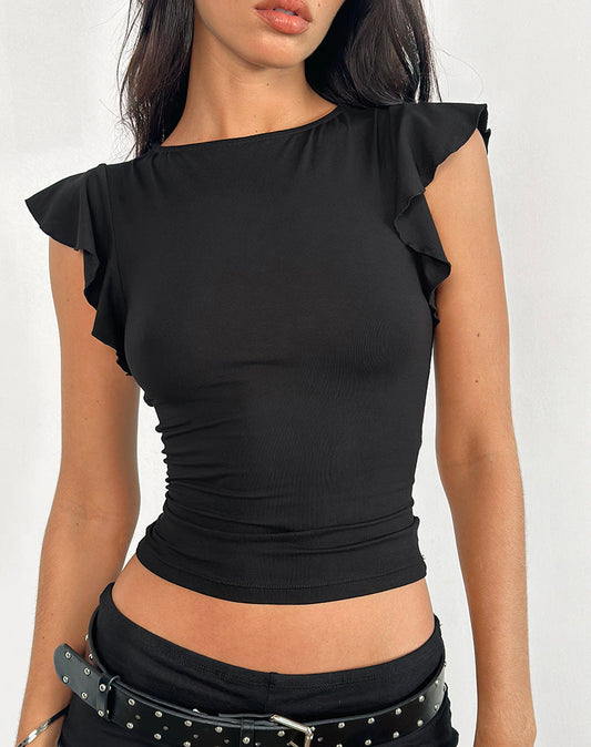 Leisle Frill Top in Black
