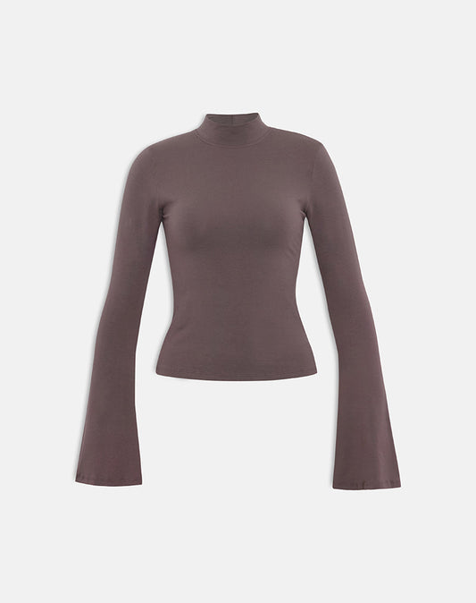 Nell High Neck Long Sleeve Top in Jersey Coffee Quartz