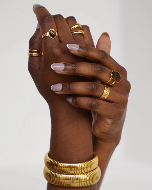 Layla - Ring - Stainless Steel - Adjustable - Natural Stone