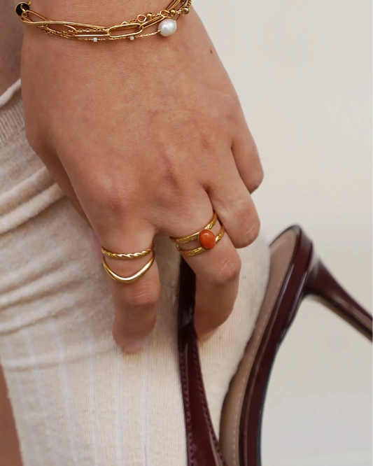 Suzi - Ring - Natural Stone - Stainless Steel - Adjustable