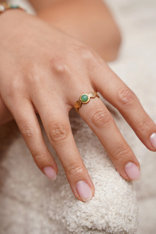 Noé - Ring - Natural Stone - Stainless Steel - Adjustable
