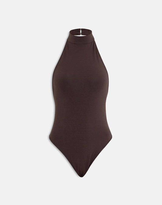 Raleah Halterneck Bodysuit in Jersey Bitter Chocolate