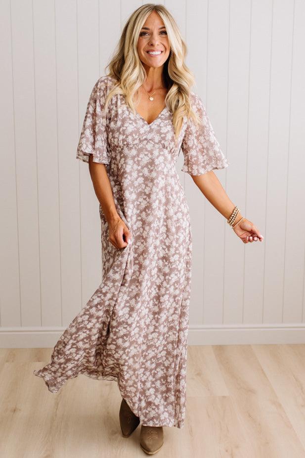 Rosie Floral Flutter Sleeve Maxi