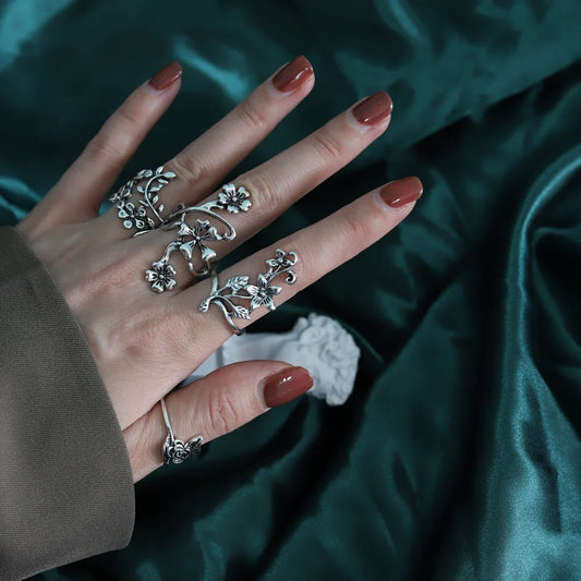 Forest Vine Flower Gothic Carved Ring
