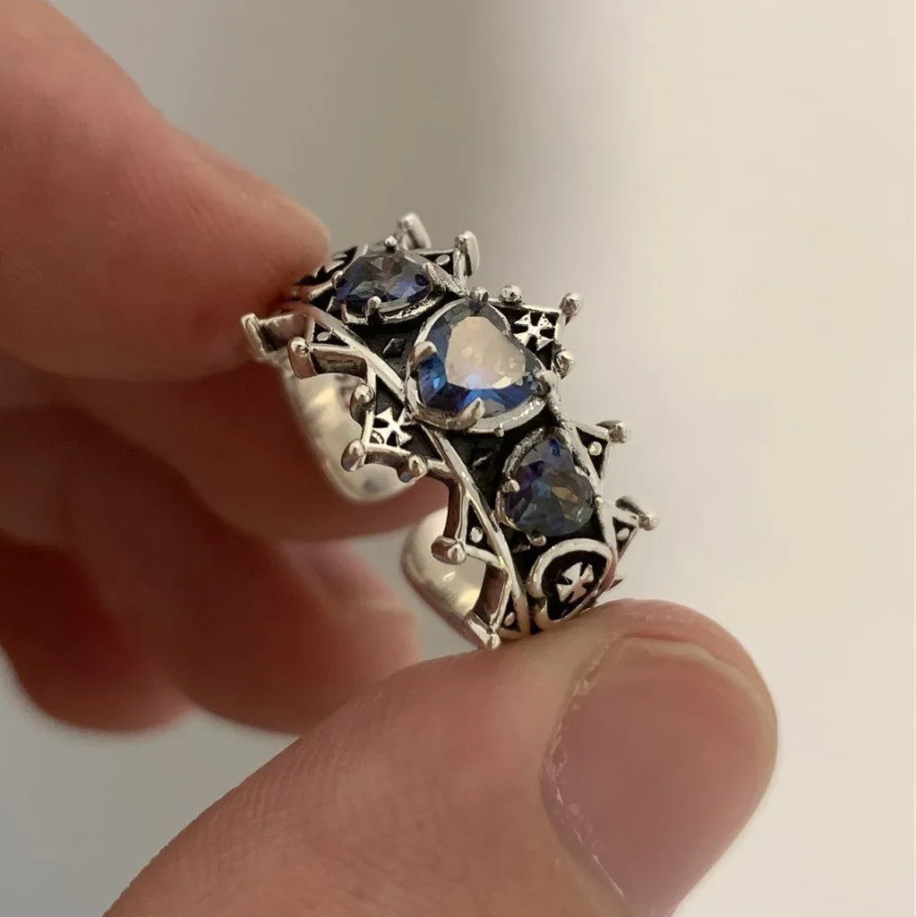 Vintage Gothic Heart Cross Ring