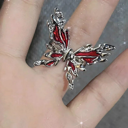 Red Crystal Love Heart Cross Gothic Ring