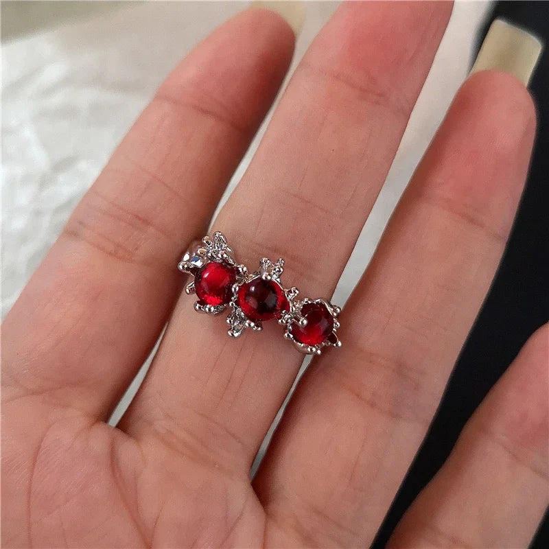 Goth Punk Red Crystal Heart Cross Ring