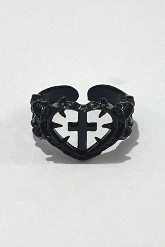 Silver Plated Abbey Cross Heart Ring