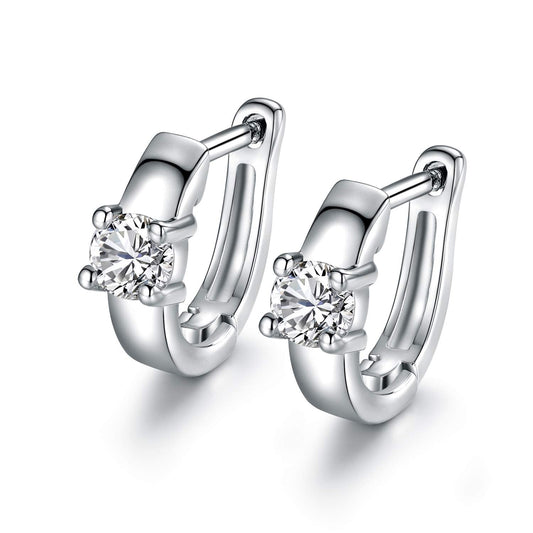 18K White Gold Plated Single Stone Huggie Earring