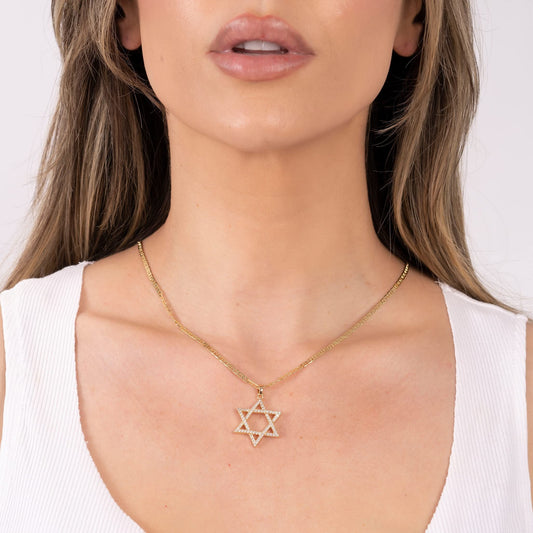 18K Gold Plated Crystal Star of David Charm Necklace