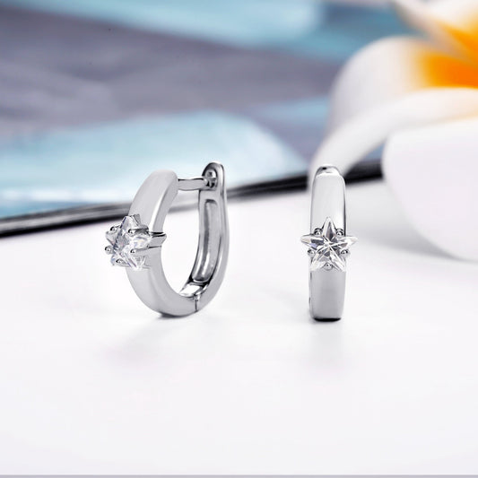 18K Gold Plated Star Cut Crystal Huggie Earrings