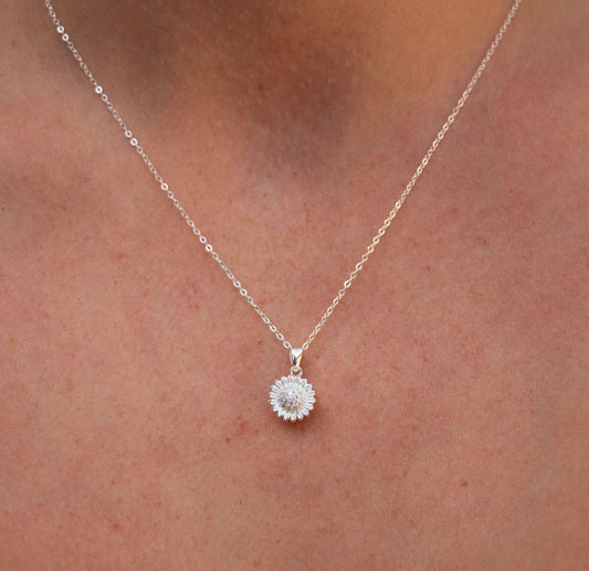 925 Sterling Silver Sunflower Spinning Necklace