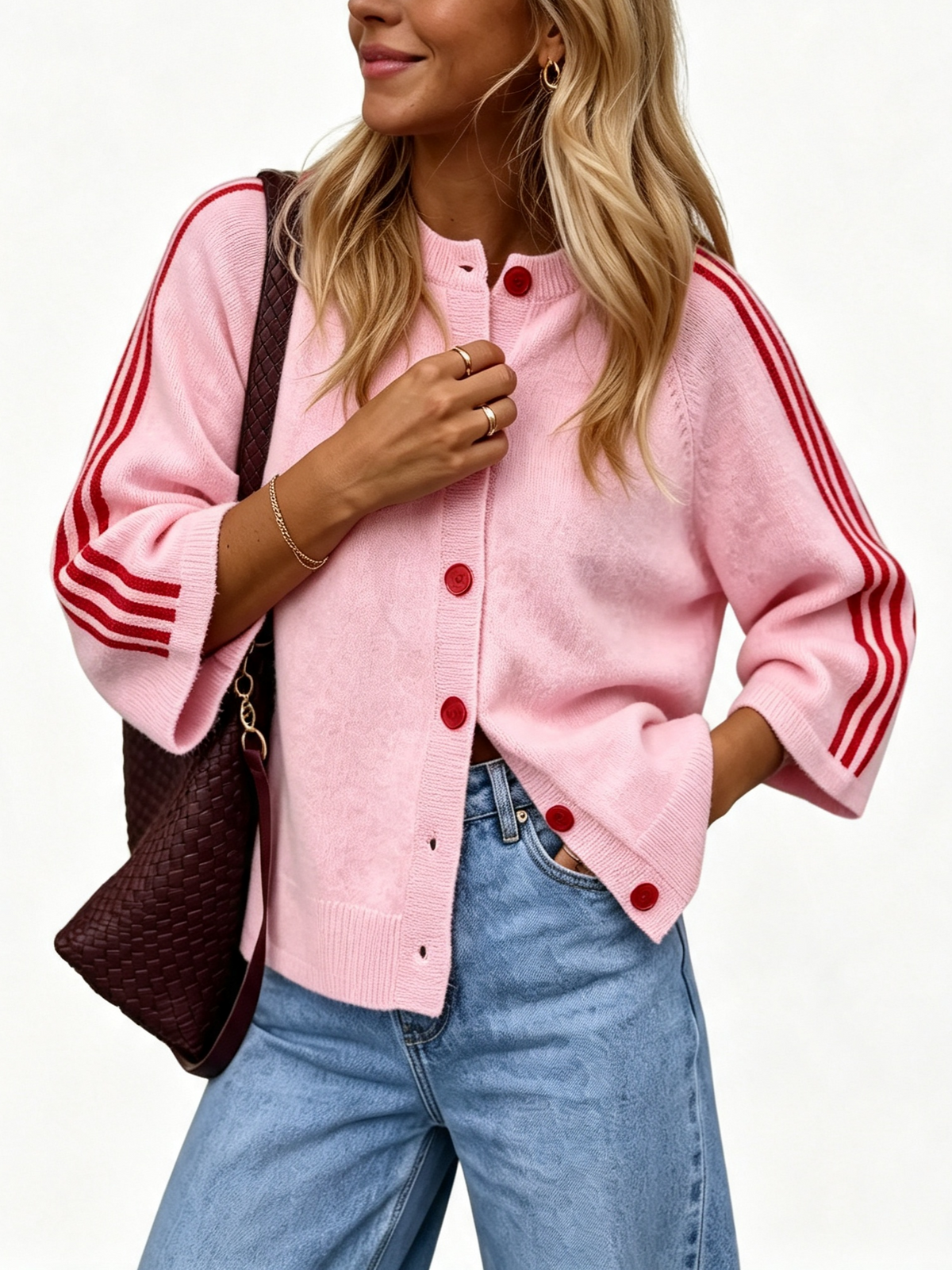 BLACK FRIDAY STARTS EARLY🔥 Women Striped 3/4 Sleeve  Crew Neck Button Down Knit Cardigan