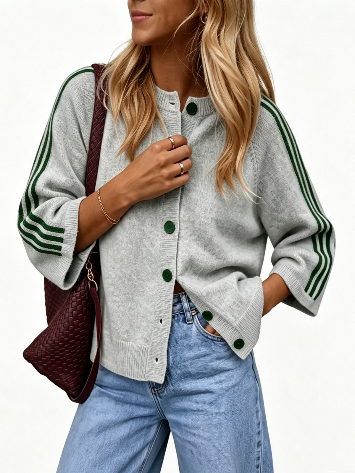 BLACK FRIDAY STARTS EARLY🔥 Women Striped 3/4 Sleeve  Crew Neck Button Down Knit Cardigan