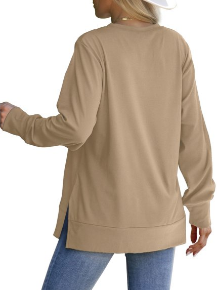 Women Loose Long Sleeve Tunic Top Side Slit