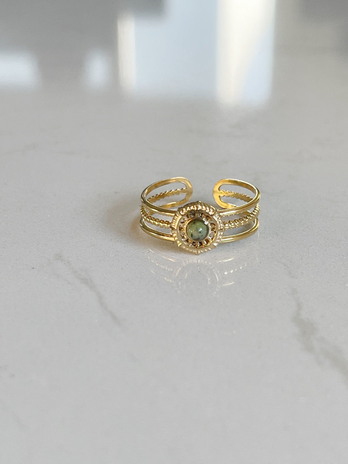 Francis - Ring - Natural Stone - Stainless Steel - Adjustable