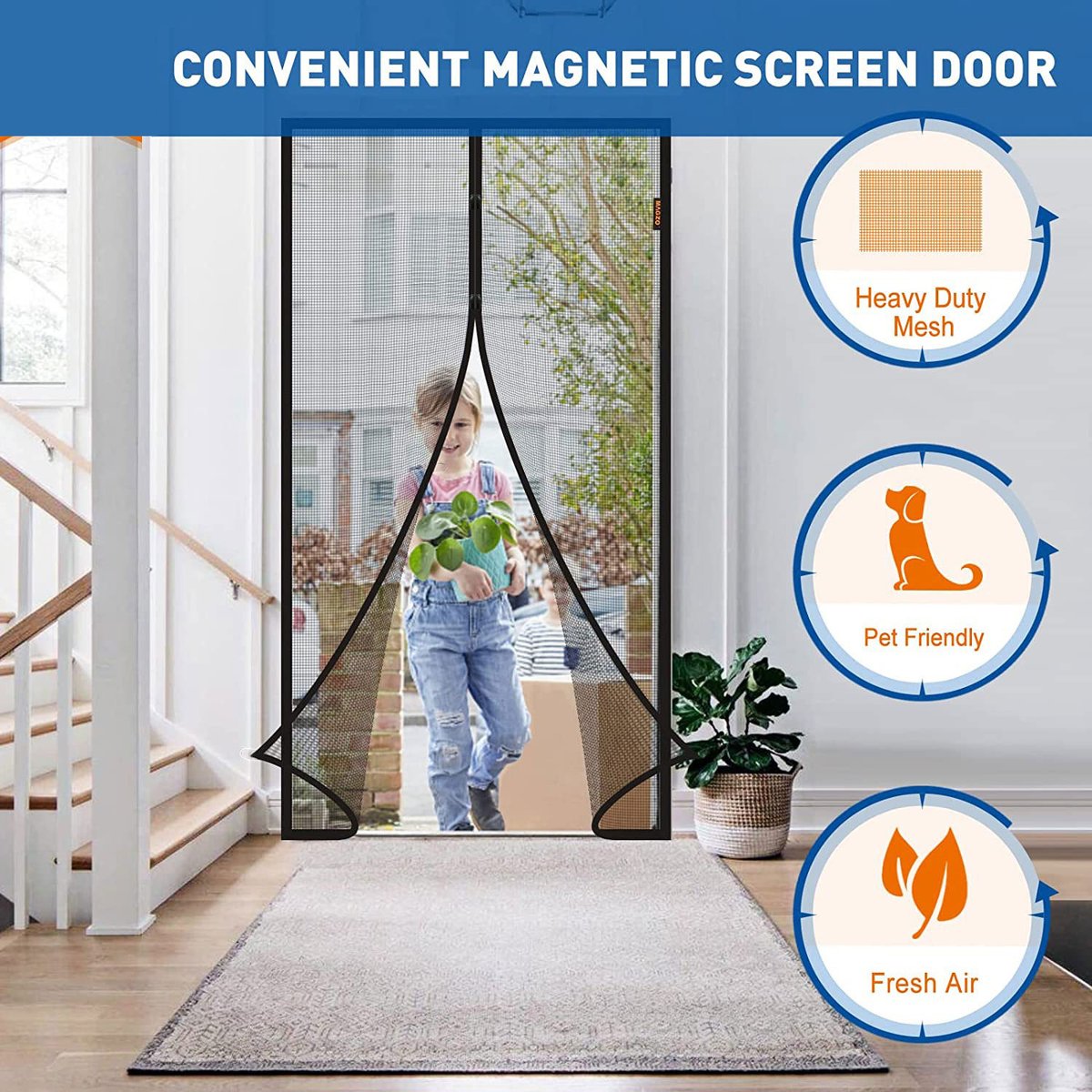 Magnetic Garage Screen Door for 2-Car Garage | Heavy Duty Mesh with Hands-Free Closure