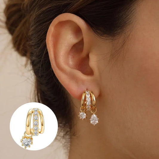 Layered Gold Hoop Earrings – Diamond-Look CZ Design