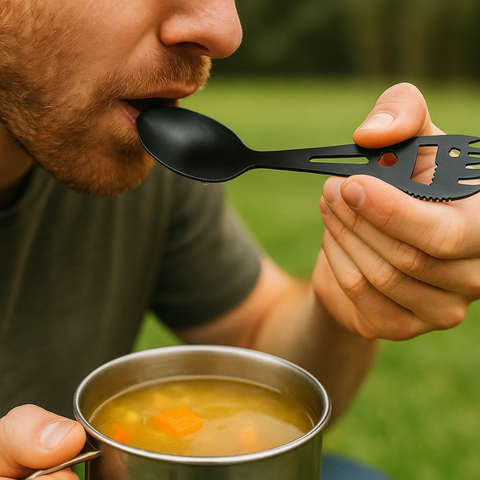 4-In-1 Outdoor Camping Multi Tool – Fork Spoon Bottle Opener & Wrench