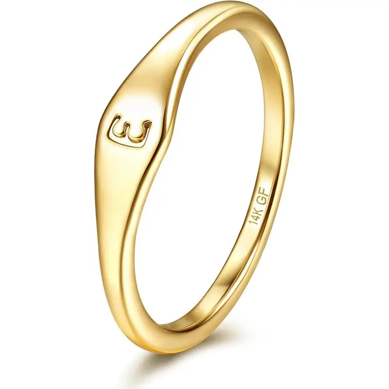 14K Gold Filled Initial Ring – Dainty Letter Band for Women
