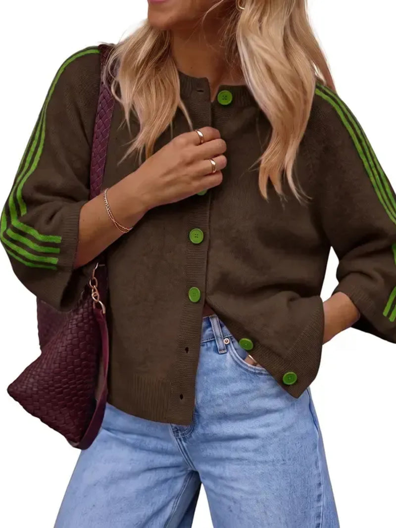 BLACK FRIDAY STARTS EARLY🔥 Women Striped 3/4 Sleeve  Crew Neck Button Down Knit Cardigan