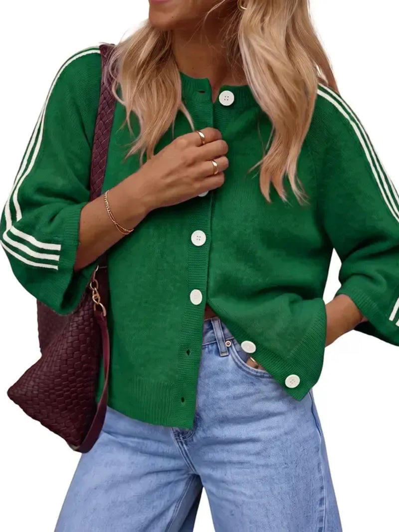 BLACK FRIDAY STARTS EARLY🔥 Women Striped 3/4 Sleeve  Crew Neck Button Down Knit Cardigan