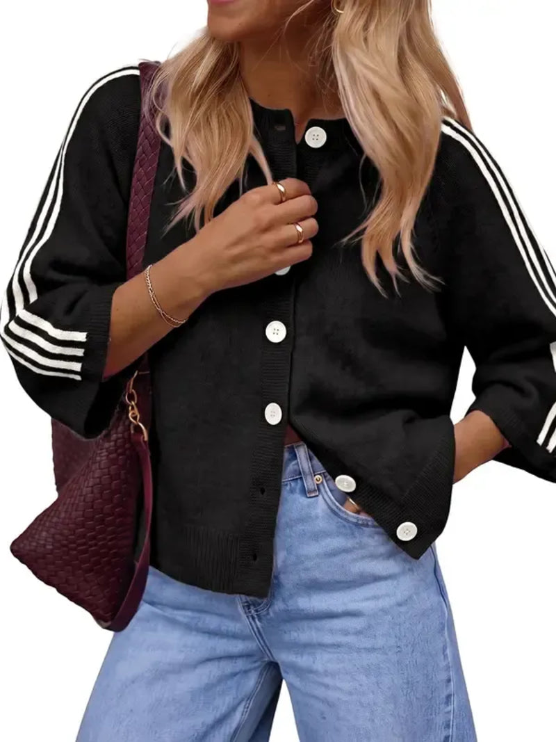 BLACK FRIDAY STARTS EARLY🔥 Women Striped 3/4 Sleeve  Crew Neck Button Down Knit Cardigan
