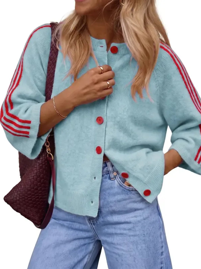 BLACK FRIDAY STARTS EARLY🔥 Women Striped 3/4 Sleeve  Crew Neck Button Down Knit Cardigan