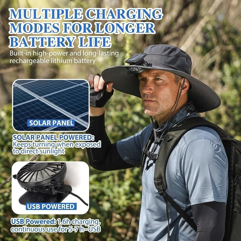 🔥Summer Hot Sale 49% OFF⚡2026 New Ultralight Solar Fan Sun Hat🎁Lighter Than a Baseball!⚾(Only 11oz)