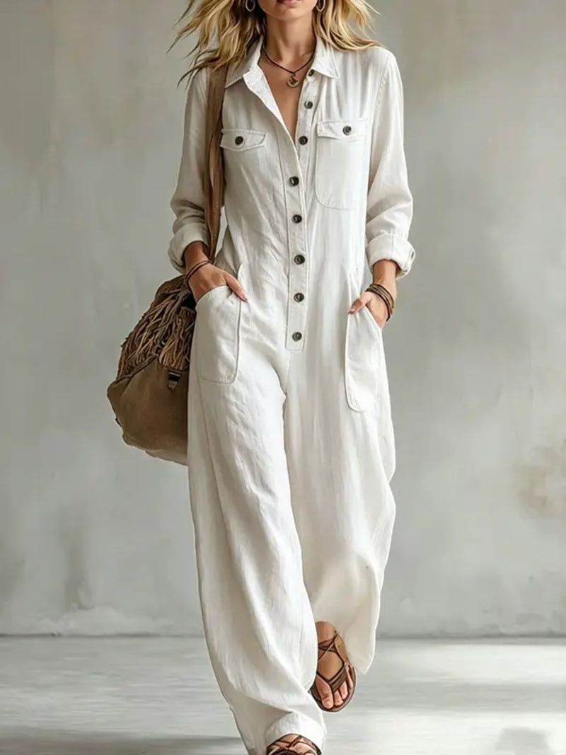 Women French Style Button Front Jumpsuit