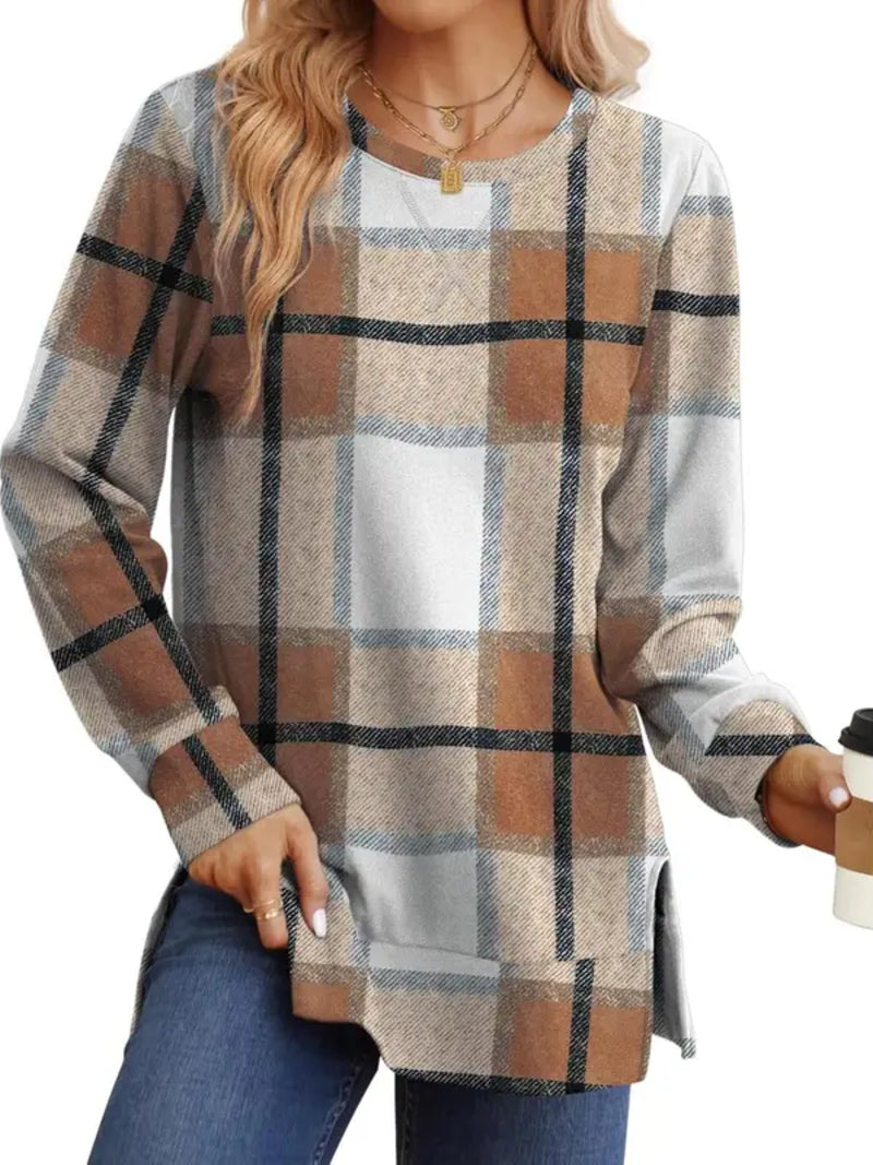 Women Loose Long Sleeve Tunic Top Side Slit
