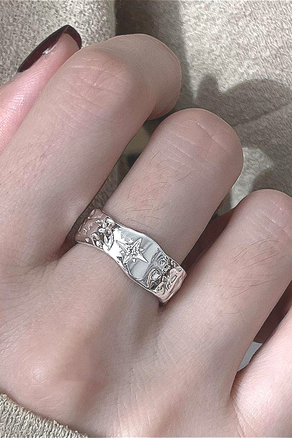 Irregular Texture Pentagram Ring