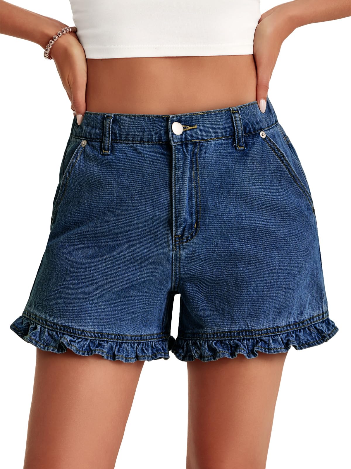 ⏰Hot Sale-Women's Summer Ruffled High Waisted Denim Shorts