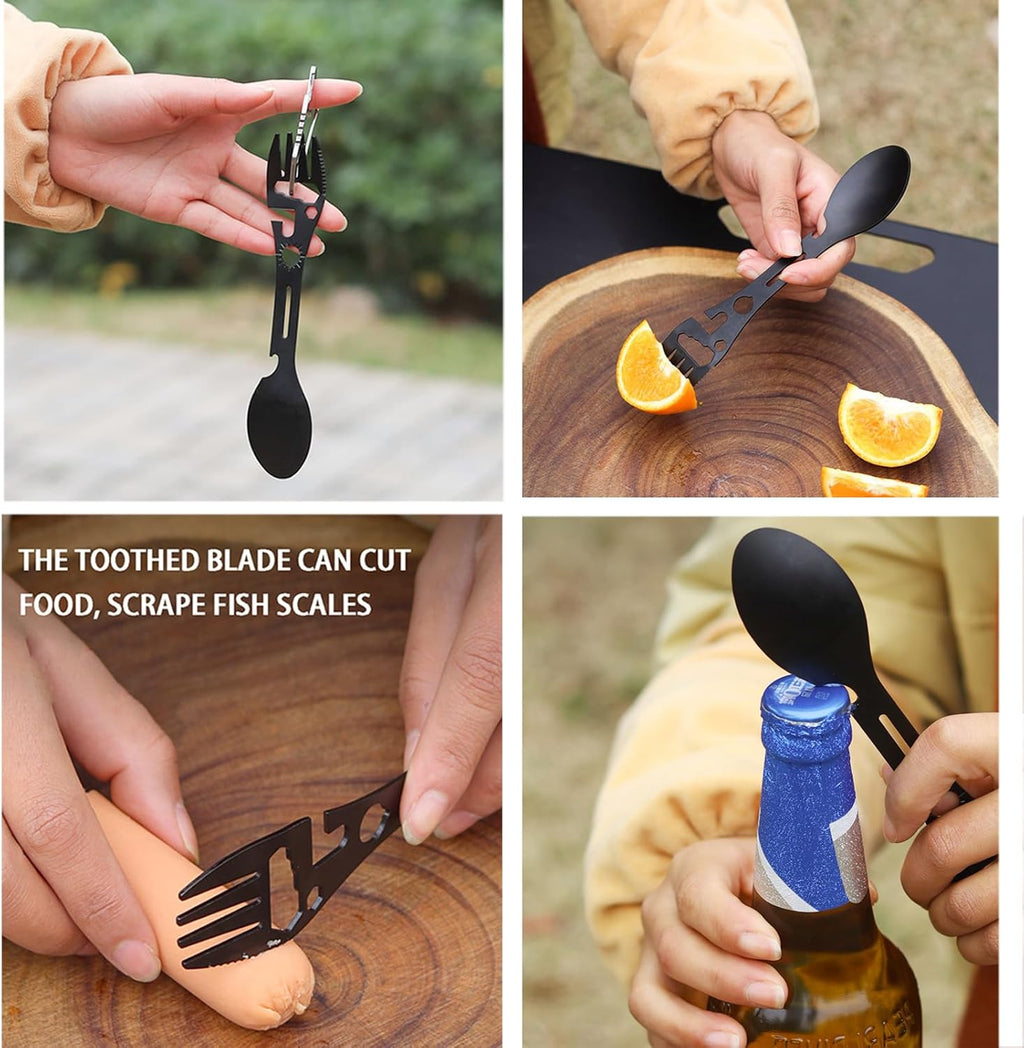 4-In-1 Outdoor Camping Multi Tool – Fork Spoon Bottle Opener & Wrench