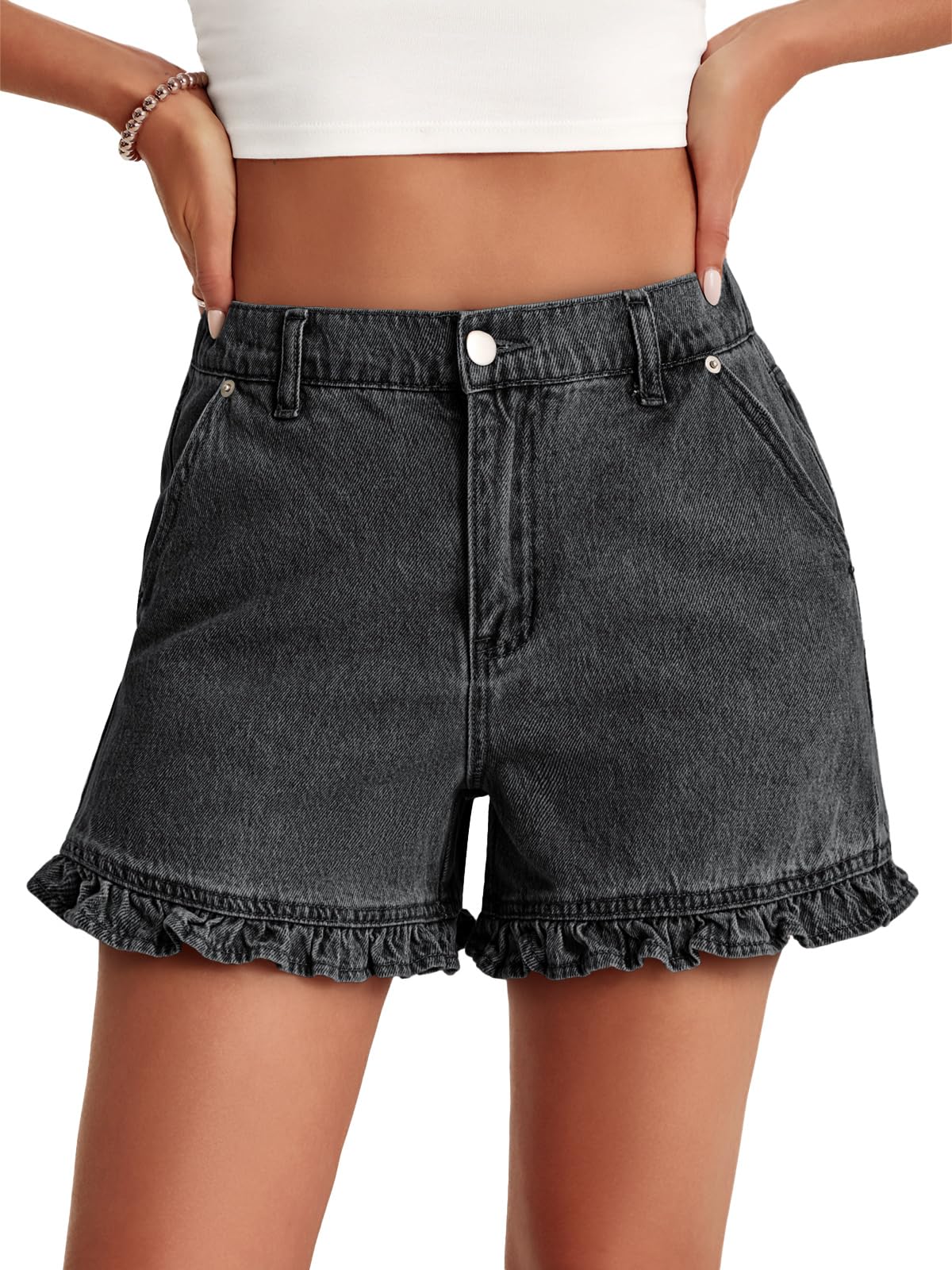 ⏰Hot Sale-Women's Summer Ruffled High Waisted Denim Shorts