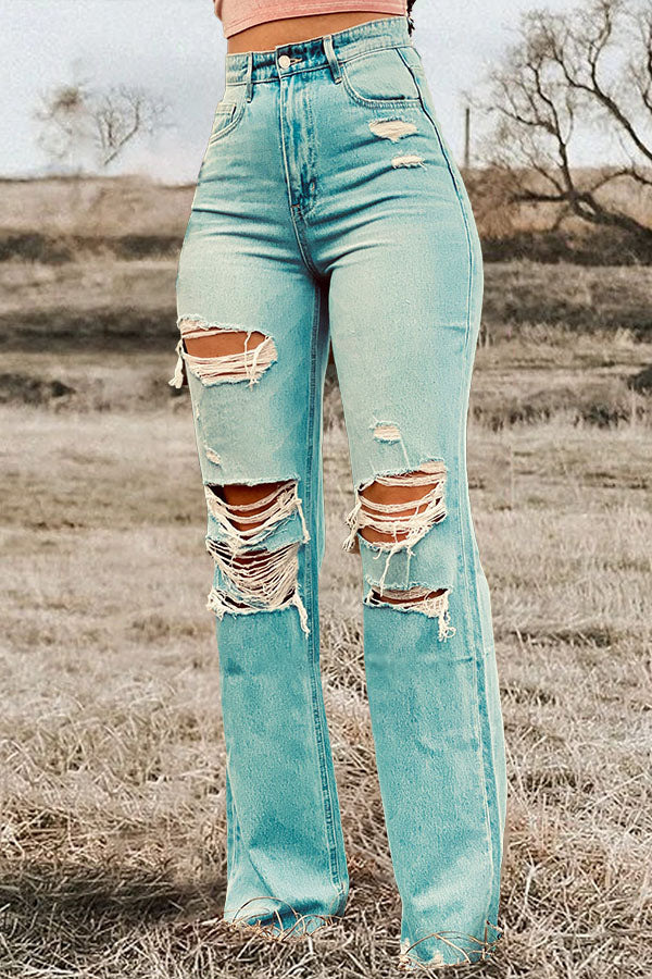 High Waist Distressed Casual Jeans