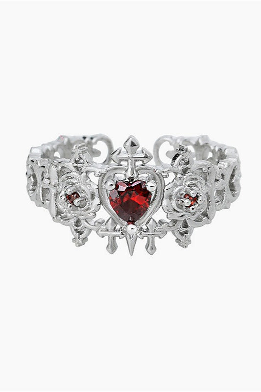 Gothic Rose Cross Sword Heart Ring