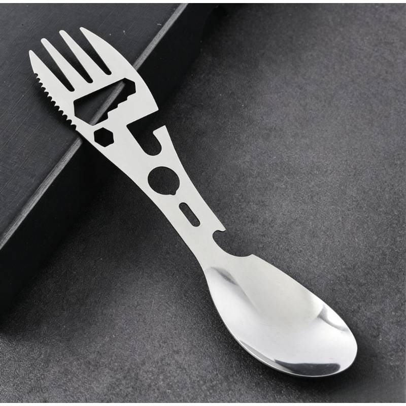 4-In-1 Outdoor Camping Multi Tool – Fork Spoon Bottle Opener & Wrench