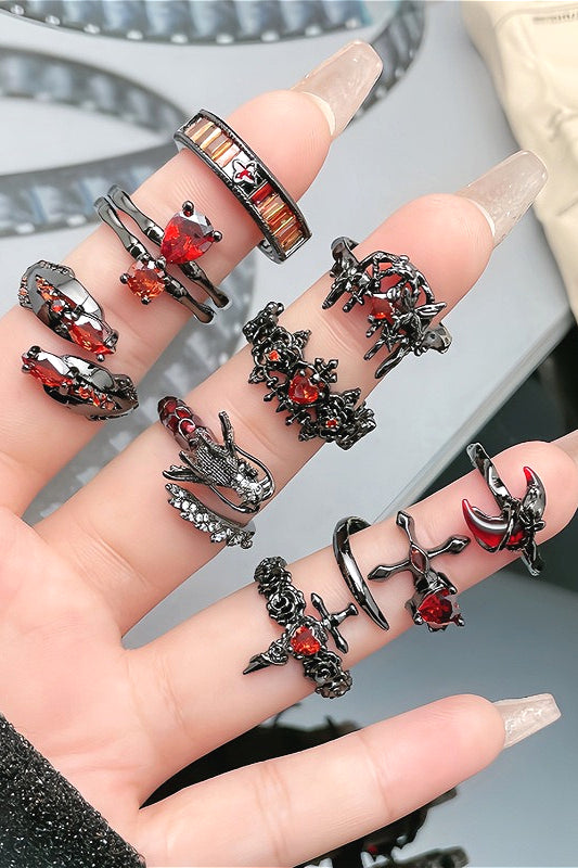 Stylish Red Gem Gothic Layered Ring