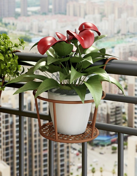 🌿 No-Drill Hanging Plant Stand – Strong Metal Balcony Railing Flower Holder (Up to 27.5 lbs Load)
