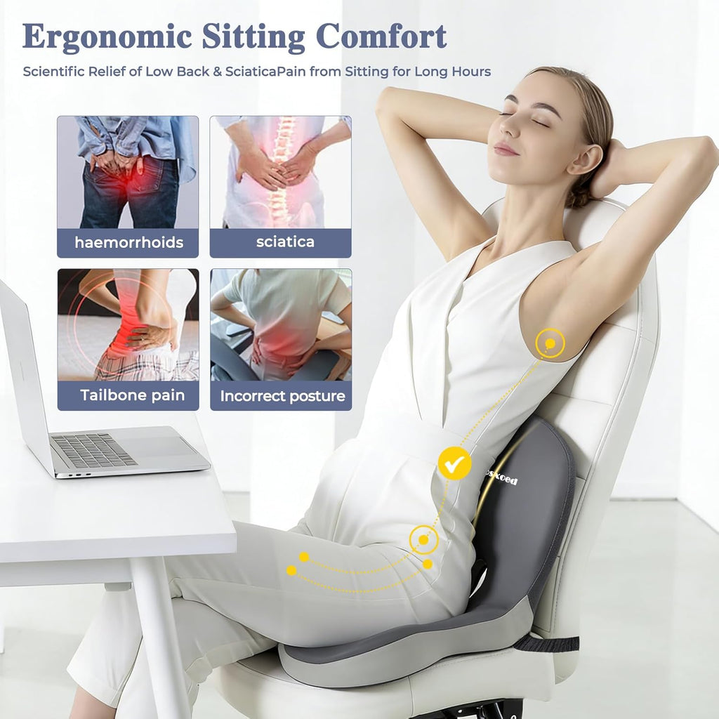 Cojín de asiento de espuma viscoelástica ergonómico y soporte lumbar para comodidad durante todo el día y alivio de la presión